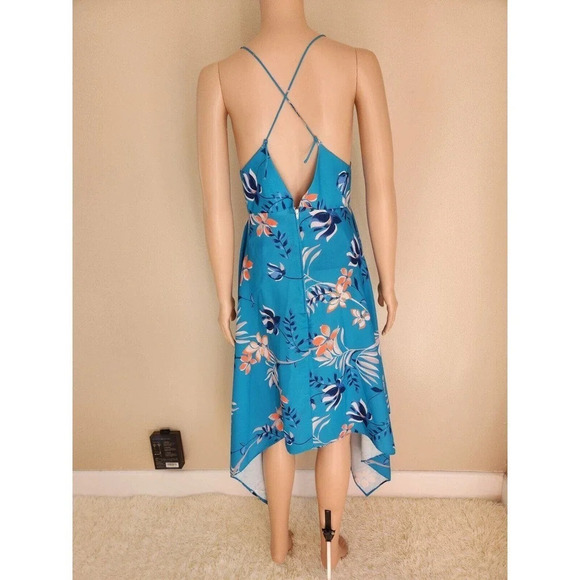 NWD Scanlan Theodore Leafy Print Asymmetrical Hem Dress Size US 4 Blue - Picture 4 of 15